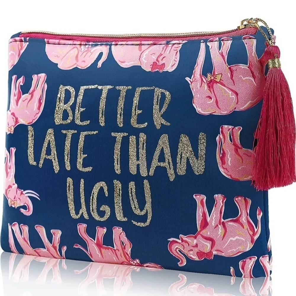 Makeup Bag NWT Better Late Than Ugly elephant cute